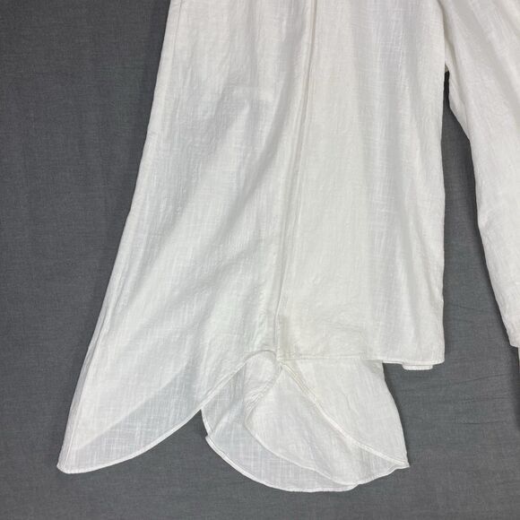 Lagenlook Linen Wide Leg Pants Womens L White Asymmetrical Parachute Boho Summer - Picture 5 of 14
